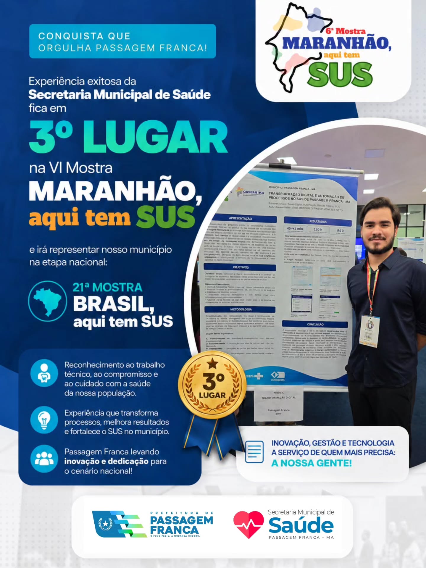 Secretaria de Saúde de Passagem Franca conquista 3º lugar na VI Mostra 