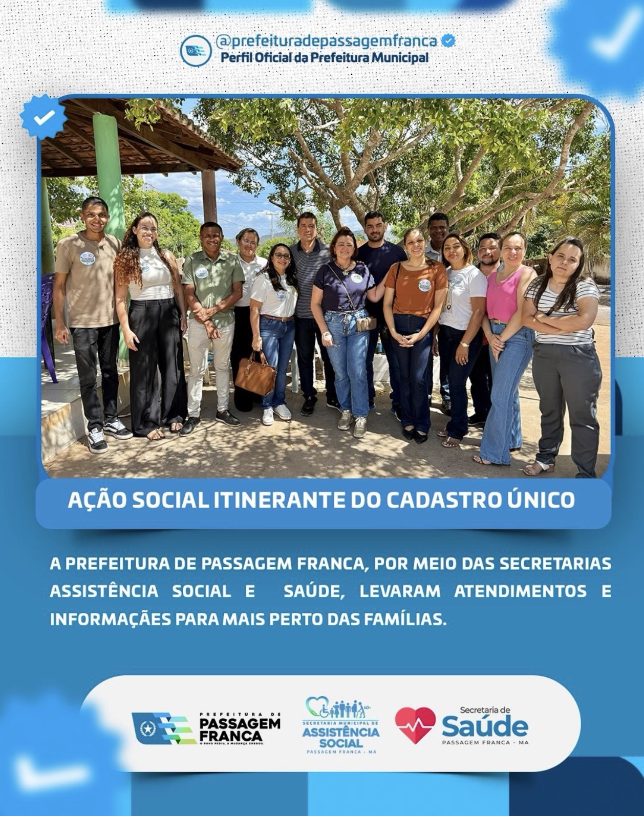 Prefeitura de Passagem Franca realiza ação social itinerante com serviços do Cadastro Único e de Saúde
